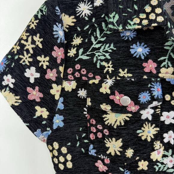 Storia New Black Floral Tapestry Mini Dress Medium Full Snap Dark Floral Retro - Picture 5 of 13